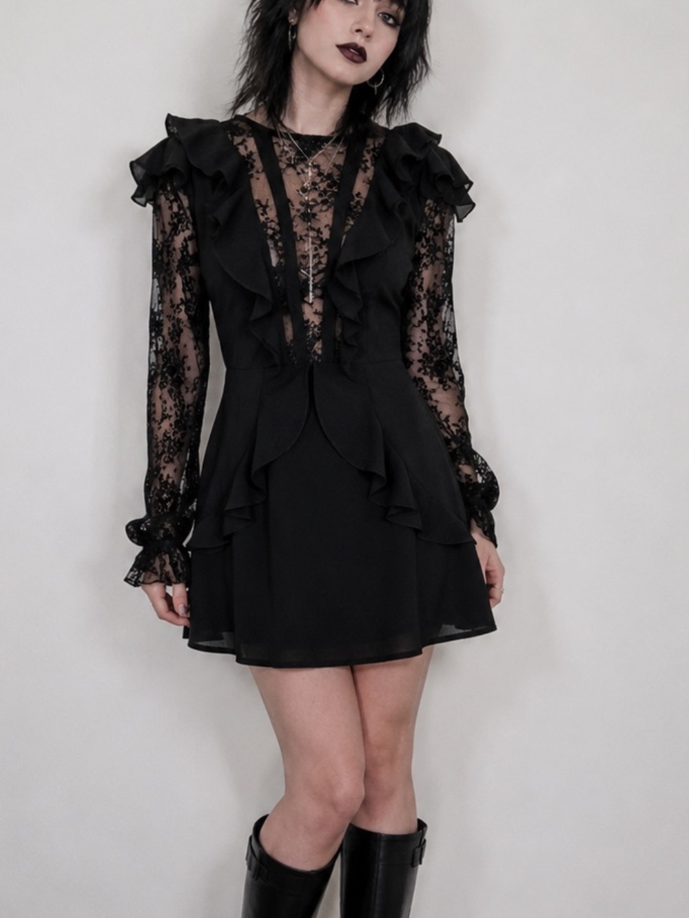 Princess Polly “Sourcerers Apprentice" Black Lace Ruffle Mini Dress
